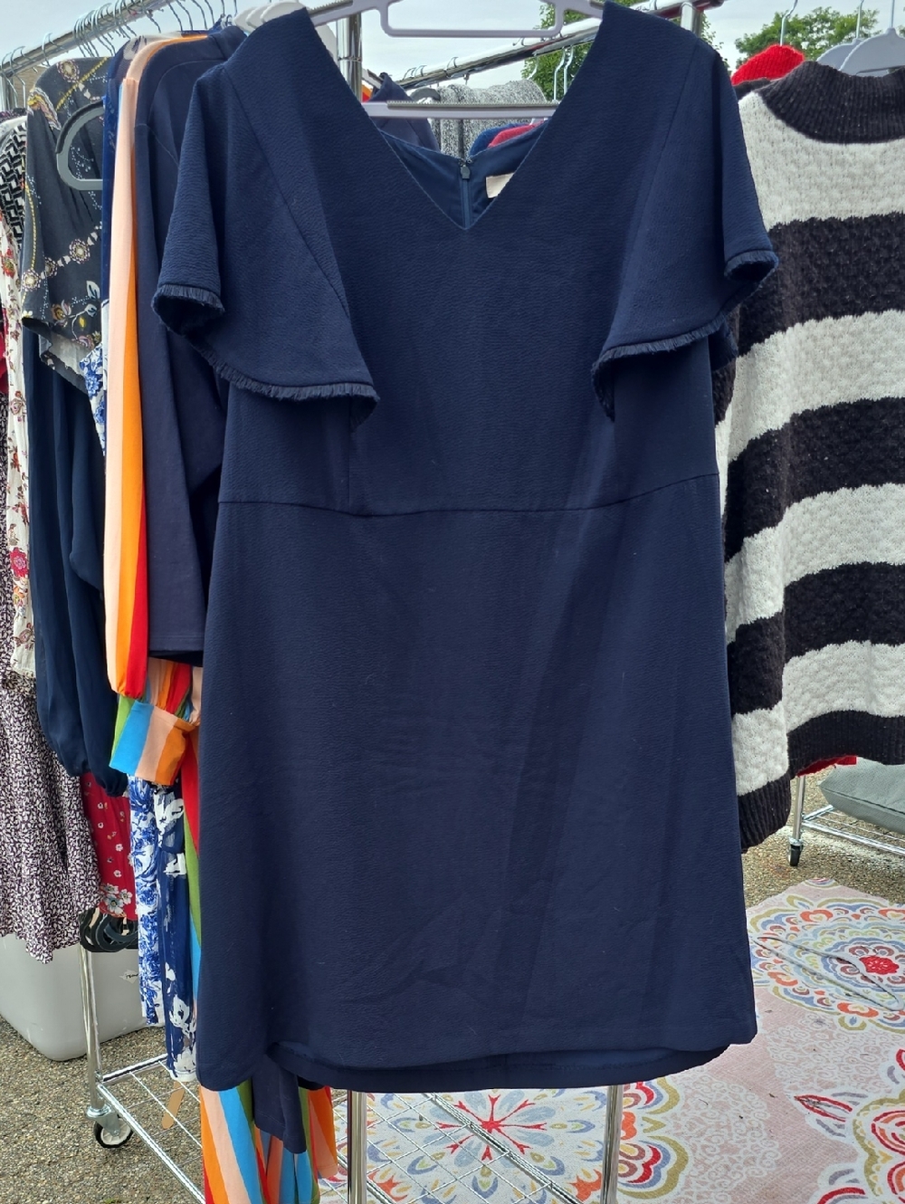 Navy V-Neck Flutter Sleeve Women's Top